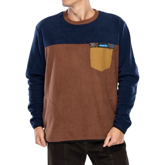 Kavu Men's Crew Who Fleece Pullover Crew Color Block Fort to Sea Medium - Picture 1 of 15